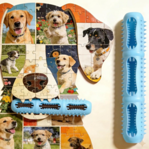 3 Pack Puppy Dental Cleaning Toys, Food Grade Silicone Stuffable Chew Toys, Long-Lasting Interactive Dog Toothbrush Toys