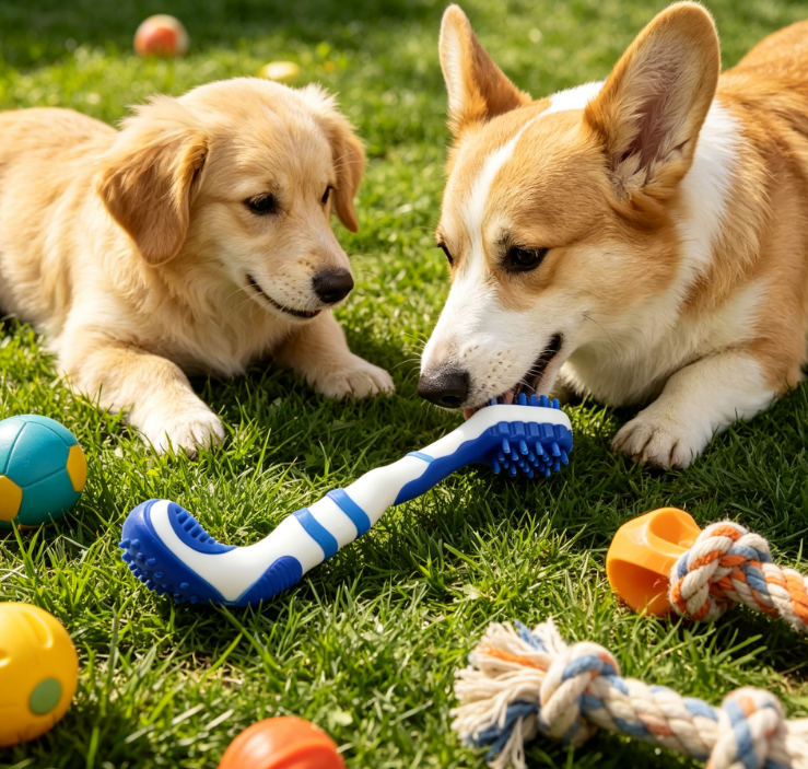 Silicone and Rubber Pet Toothbrush Toy, Dental Cleaning and Gum Massage Chew Toy