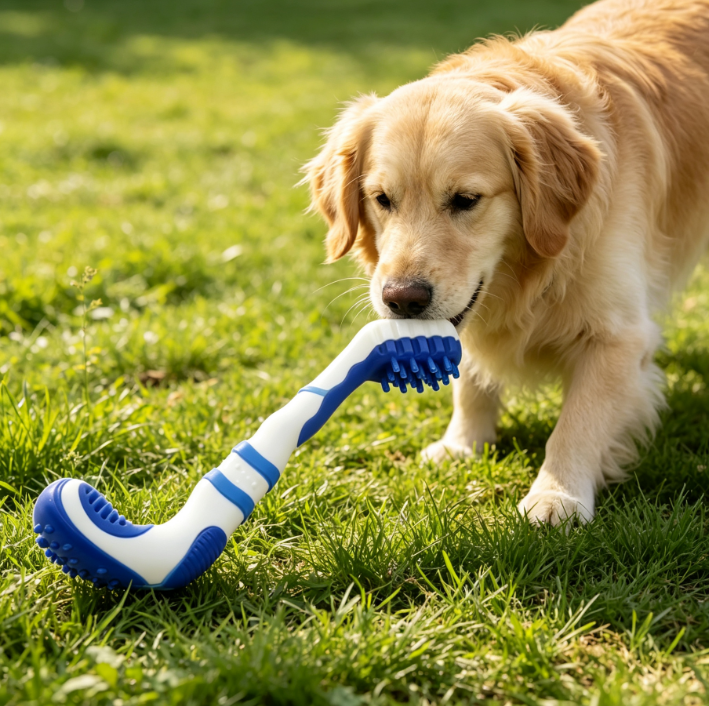 Silicone and Rubber Pet Toothbrush Toy, Dental Cleaning and Gum Massage Chew Toy - Image 2