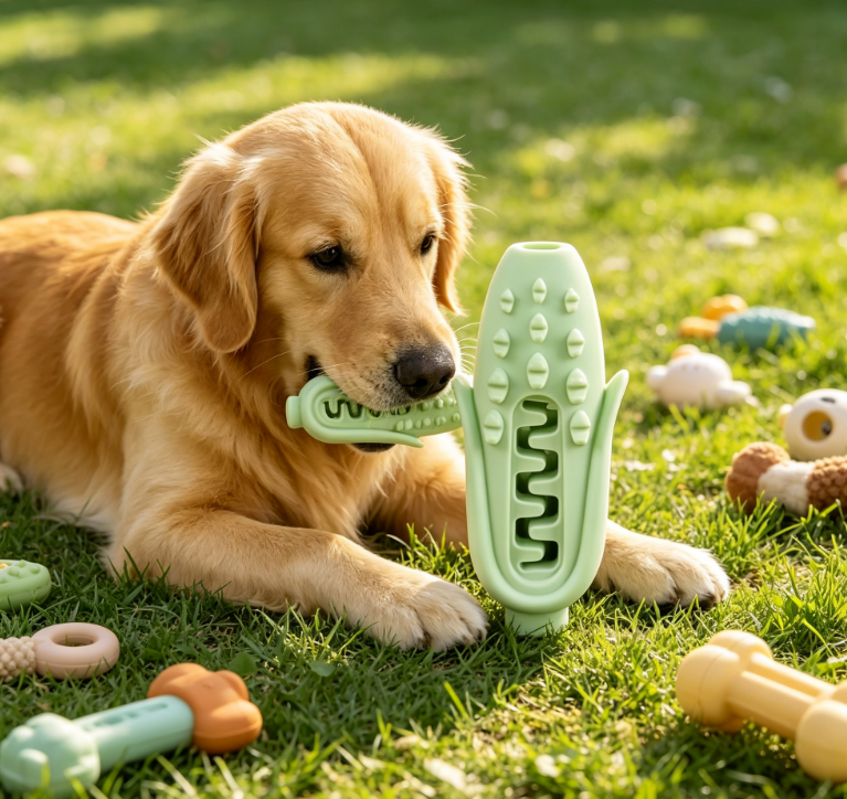 Corn-Shaped Dog Chew Toy, Silicone Dental Cleaning Stick, Interactive Pet Toy