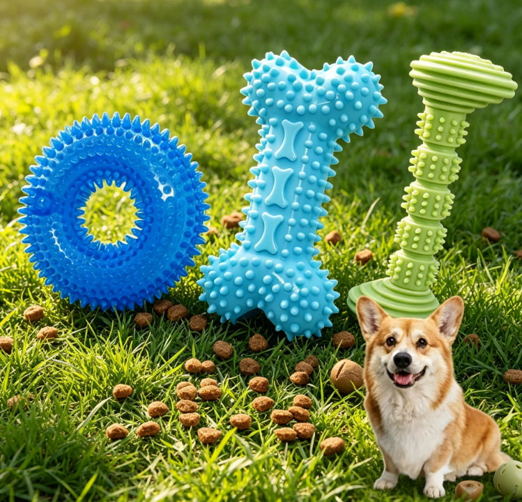 3 Pack Puppy Teething Toys, Soft Durable Chew Toys with Squeaky and Treat Dispensing Design