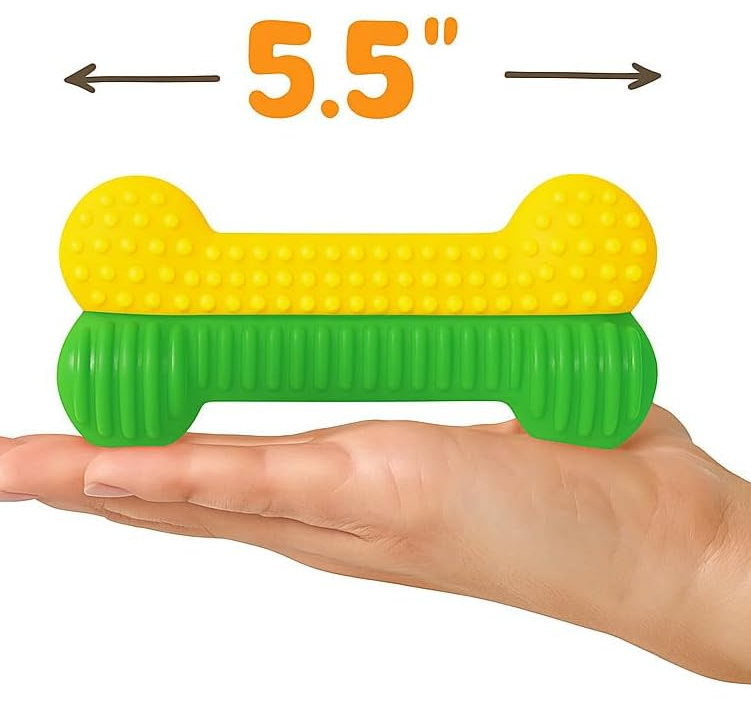 Dog Bone Chew Toy, Soft Rubber Teething Toy, Dental Cleaning Toy for Puppies - Image 2