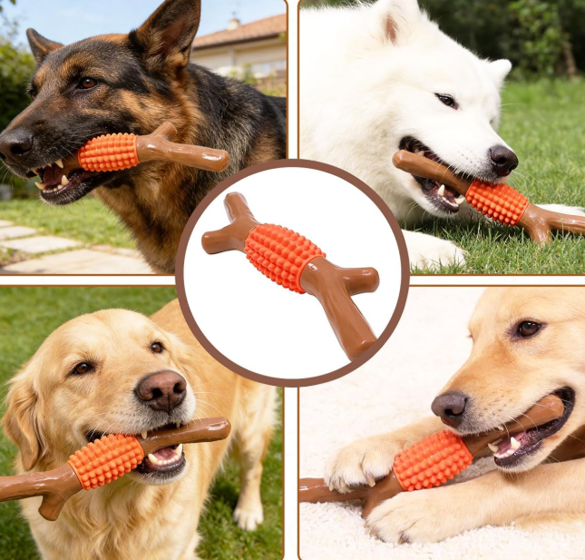 Nylon and Rubber Dog Chew Stick, Durable Teething Toy with Dental Cleaning Function - Image 2