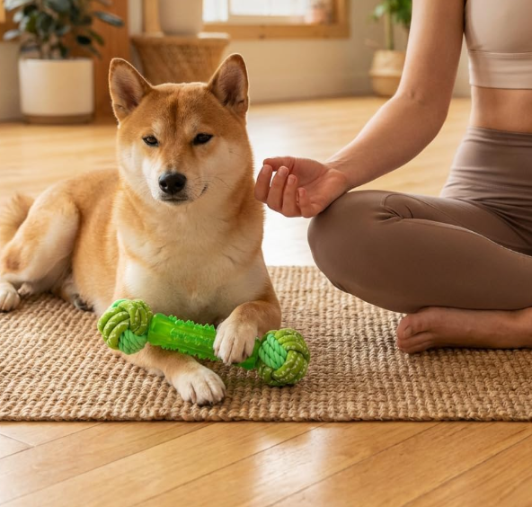 Rope Ball Dog Toy, Bone Chew Toy with Teeth Cleaning Texture, Interactive Dental Toy