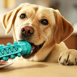Silicone Dog Tooth Cleaning Stick, Fillable Toothpaste Chew Toy with Gum Massage Bristles