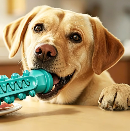 Silicone Dog Tooth Cleaning Stick, Fillable Toothpaste Chew Toy with Gum Massage Bristles